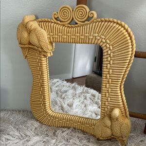 Vintage Lovebird Faux Rattan Style Plastic Mirror Retro